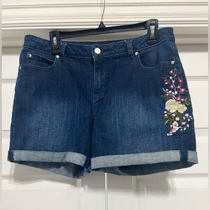 Jennifer Lopez Floral Embroidered Denim Shorts